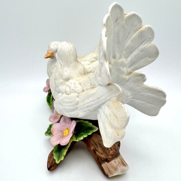 Homco Ceramic Courtship Love White Dove Birds Sitting on a Branch Figurine Vtg - Picture 13 of 13